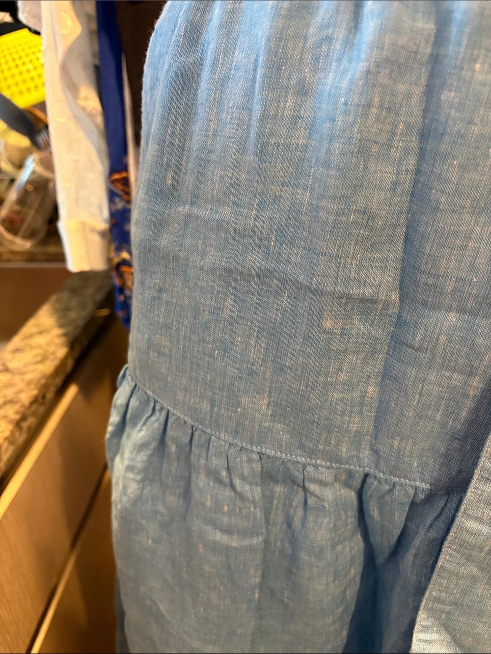 Talbots Light Blue Linen Tiered Tie-Waist Midi Skirt - Picture 2 of 6